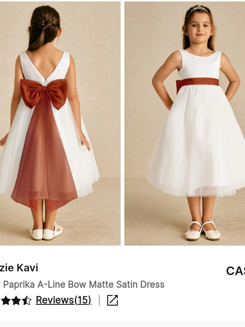 Azazie White A-Line Flower Girl Dress with Paprika Bow